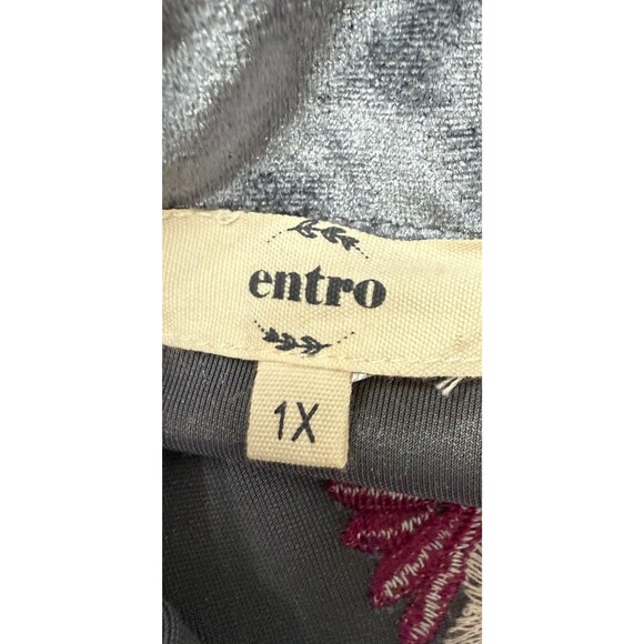 Entro Gray Velvet Kimono Floral Embroidery Size 1X - Picture 8 of 12